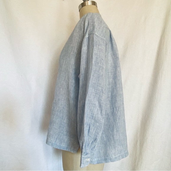 Pure linen XS/S pencil stipe blue/white blouse in mint condition - Picture 3 of 7